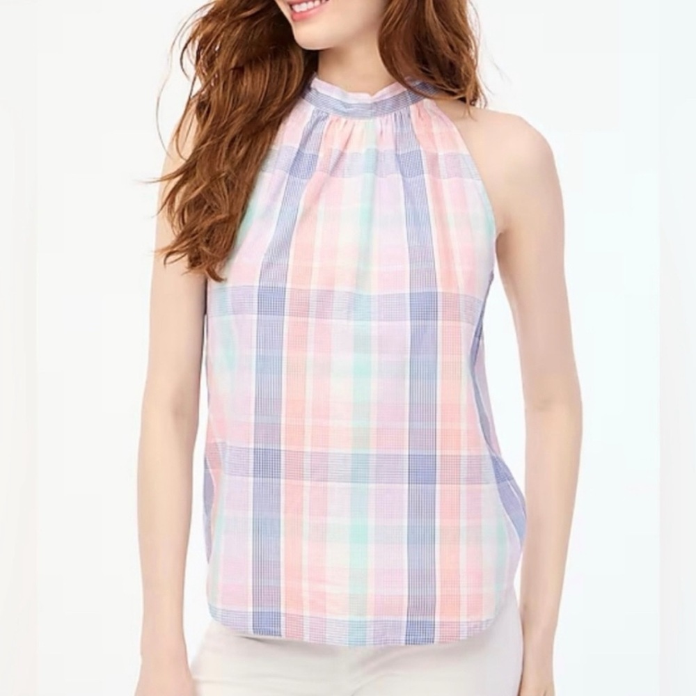J.Crew Pastel Plaid Bow Back Halter Top Size Large